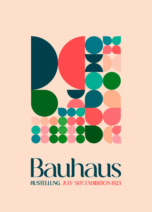 Geometrisk Bauhaus-affisch med block och typografi