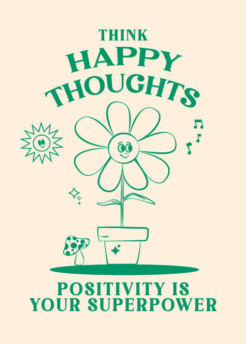 Illustration leende blomma med positiv text