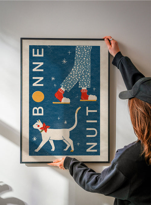 Kattillustration nattmotiv