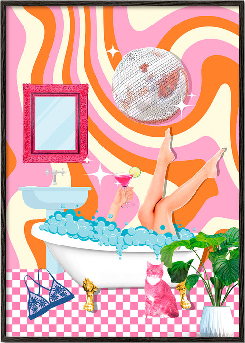 Pop-illustration med badkar och discokula