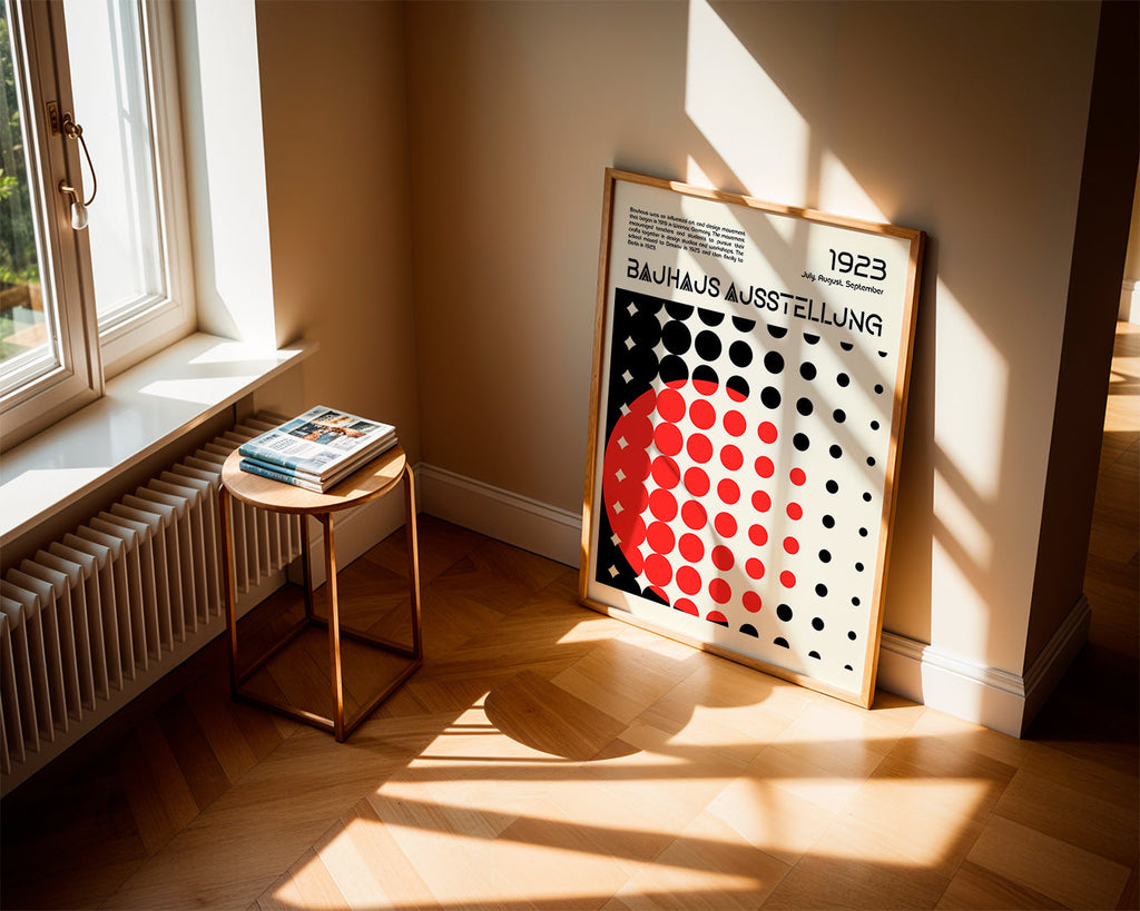 Geometrisk Bauhaus-poster med röda halvcirklar
