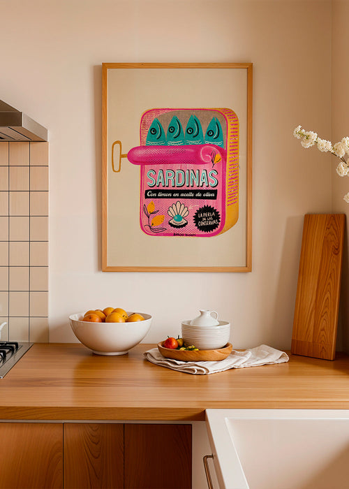 Kökskonst med illustrerad sardinsburk