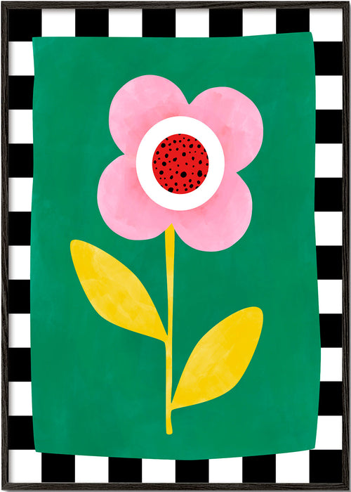 Botanisk poster: rosa blomma på grön bakgrund