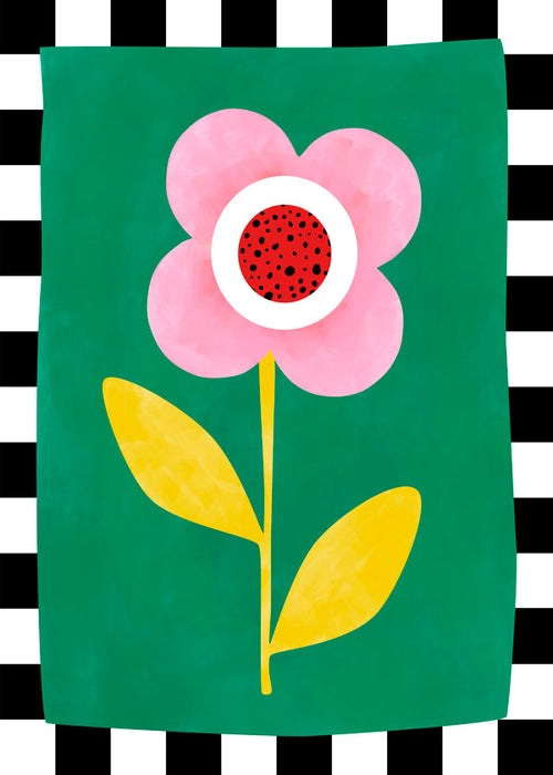 Botanisk poster: rosa blomma på grön bakgrund