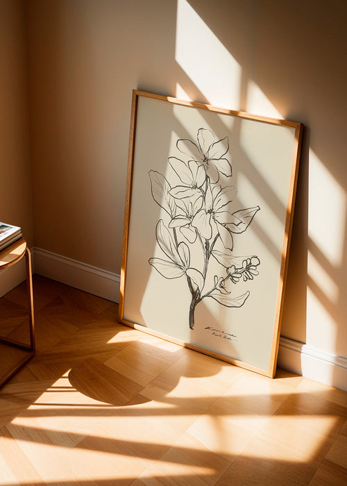 Botaniskt tryck — linjeflor-skiss