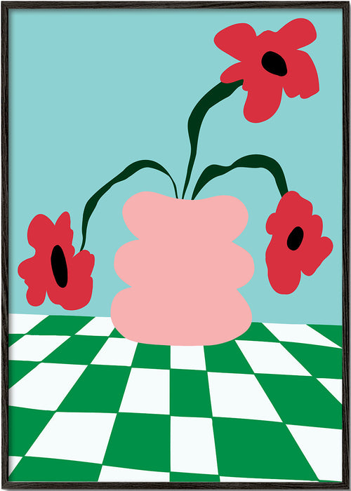 Botanisk poster med blommor i rosa vas