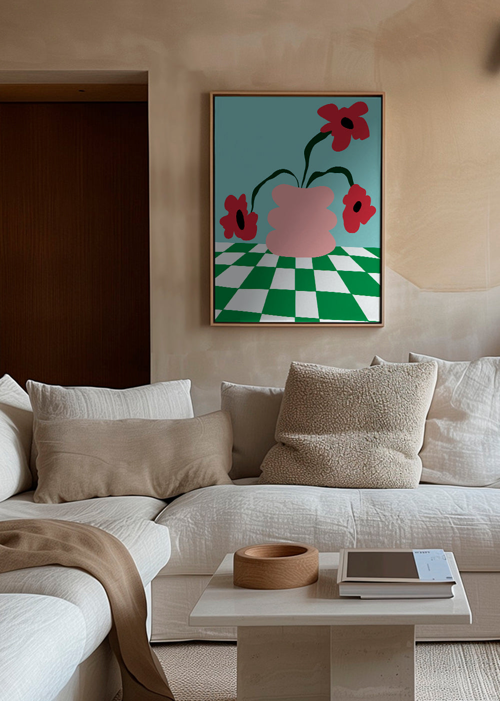 Botanisk poster med blommor i rosa vas