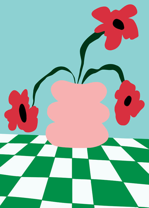 Botanisk poster med blommor i rosa vas