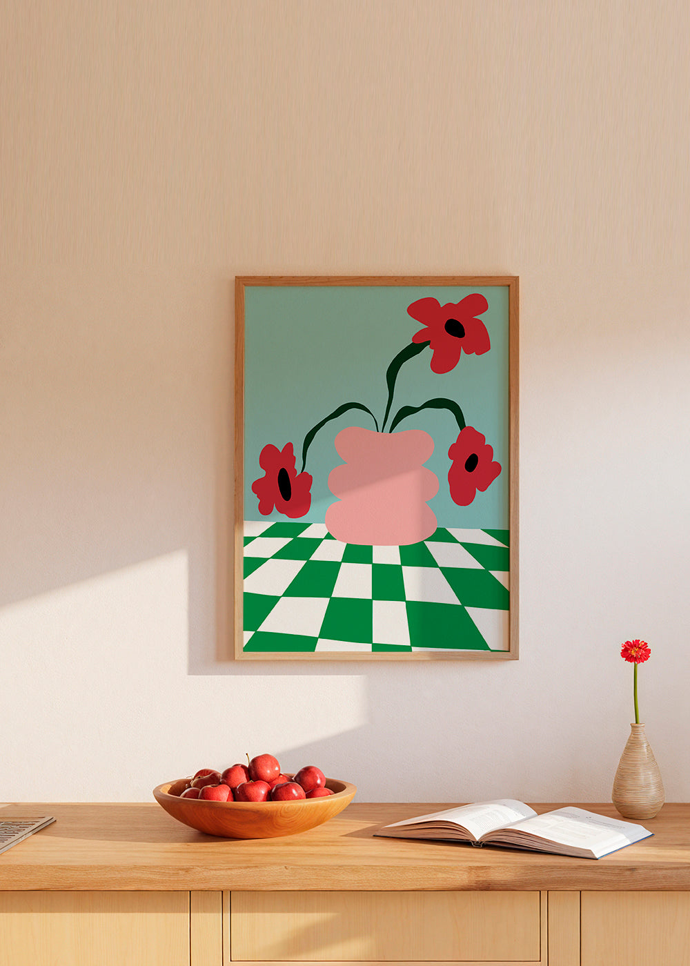 Botanisk poster med blommor i rosa vas