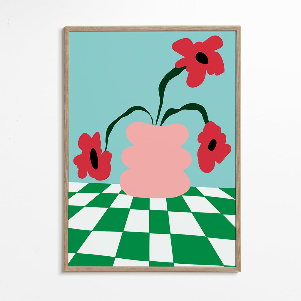 Botanisk poster med blommor i rosa vas