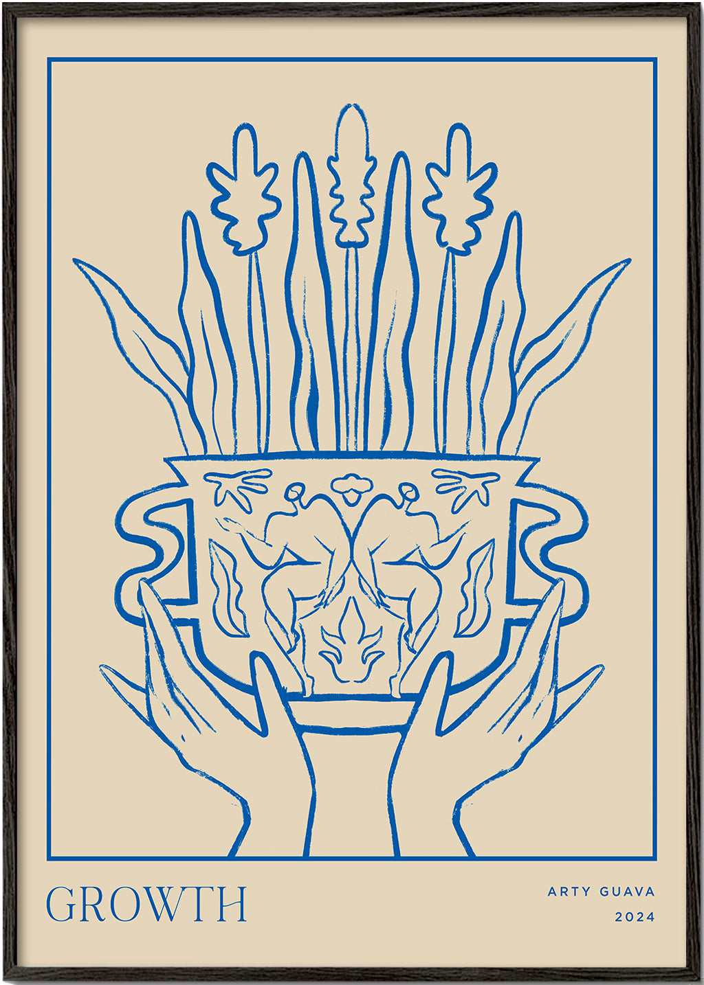 Botanisk poster Growth i blå linje
