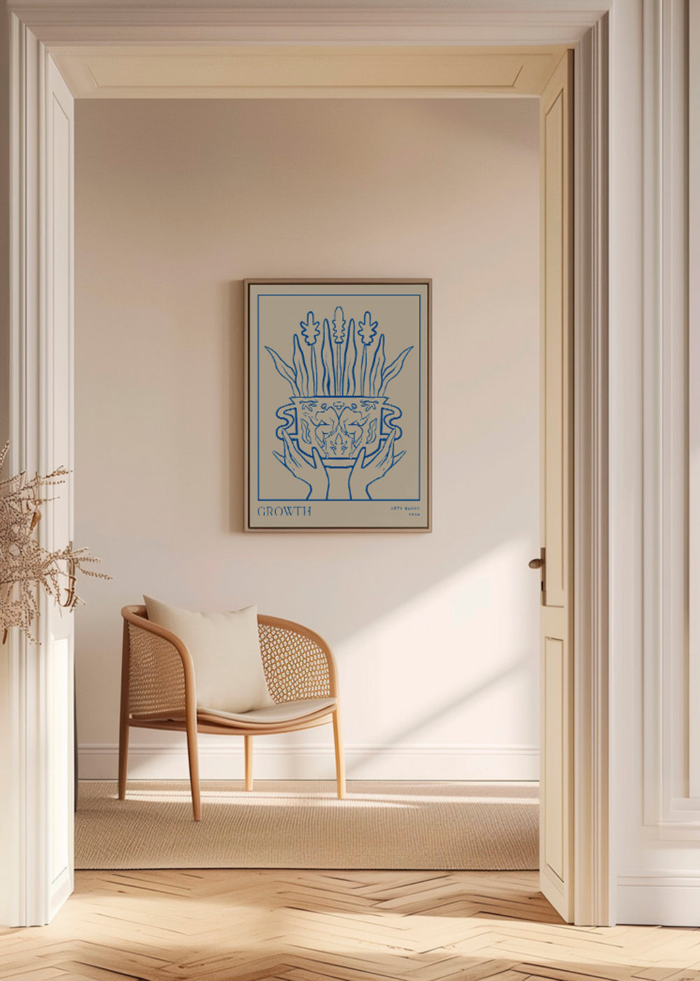 Botanisk poster Growth i blå linje