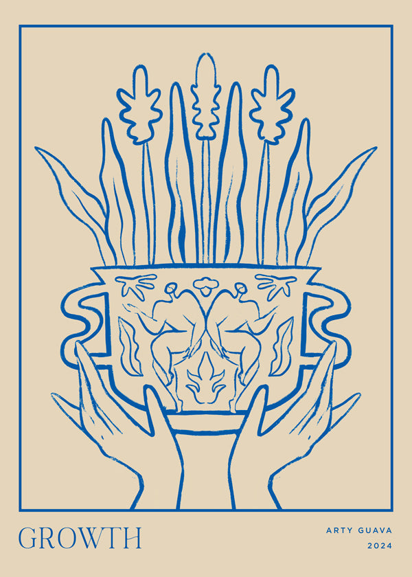 Botanisk poster Growth i blå linje