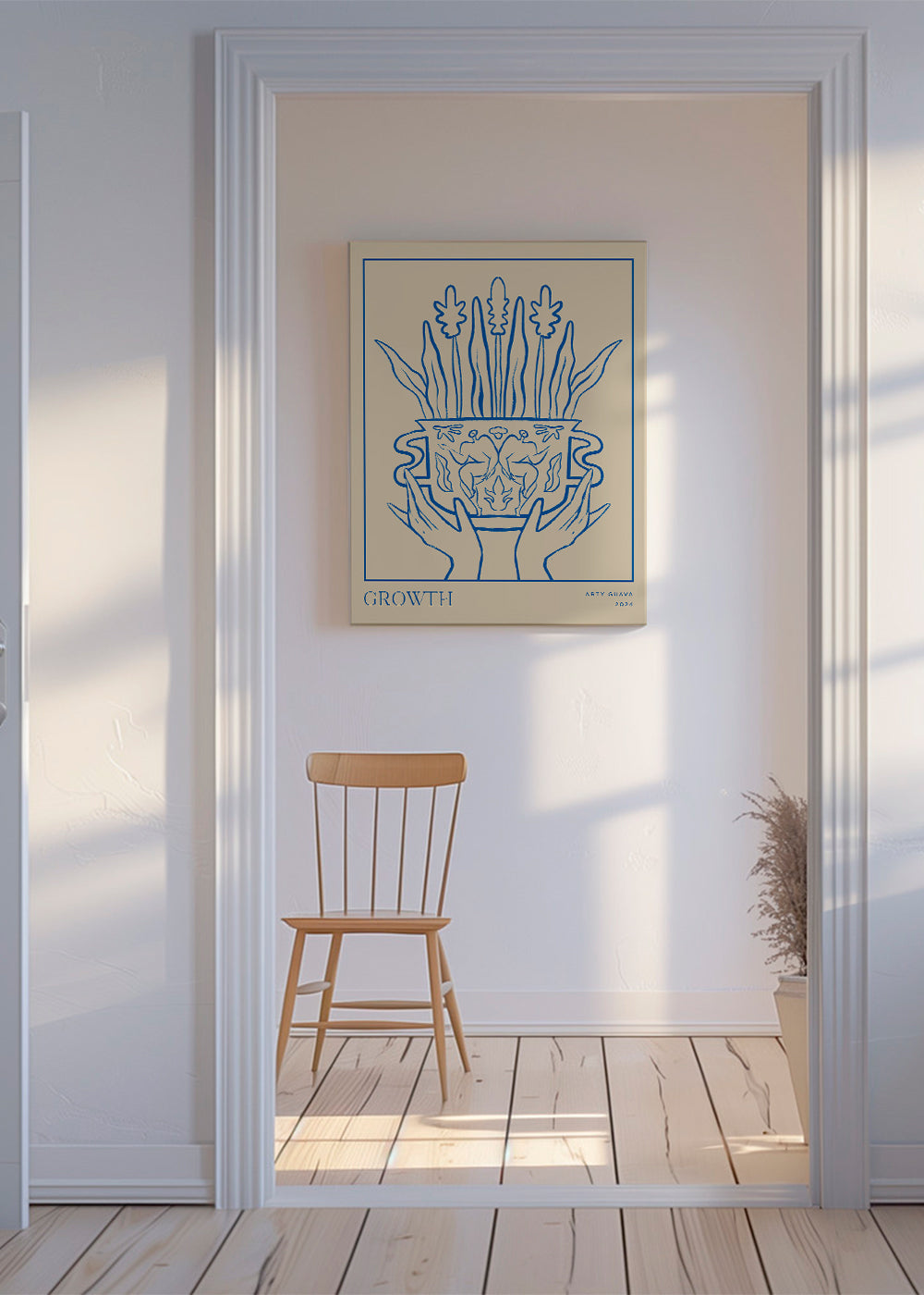 Botanisk poster Growth i blå linje