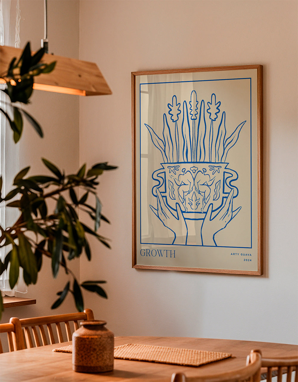 Botanisk poster Growth i blå linje