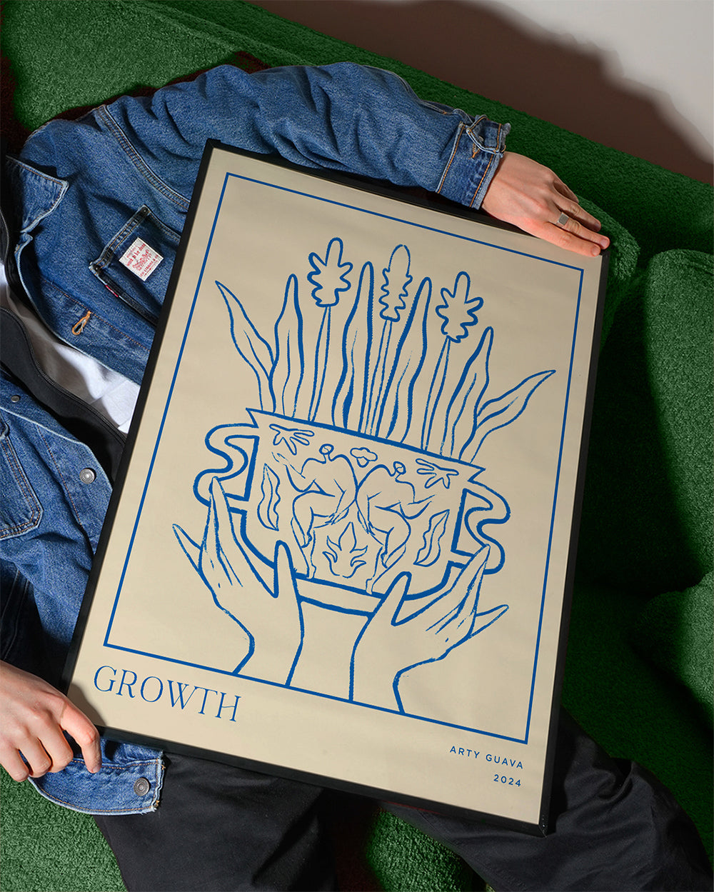 Botanisk poster Growth i blå linje