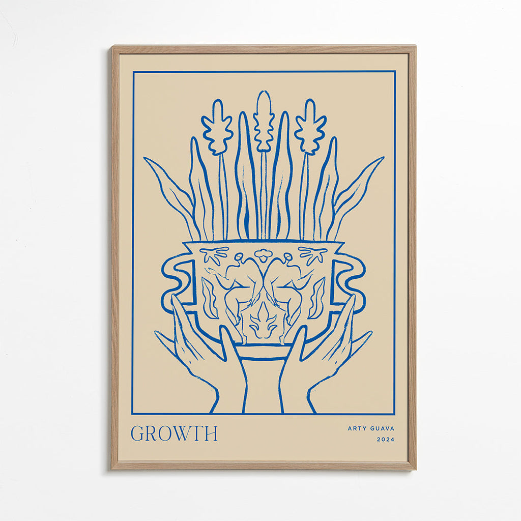 Botanisk poster Growth i blå linje