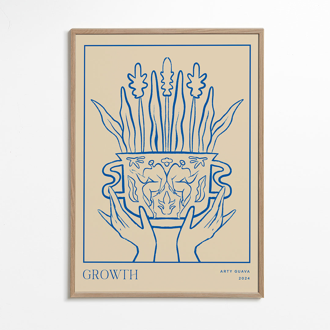 Botanisk poster Growth i blå linje
