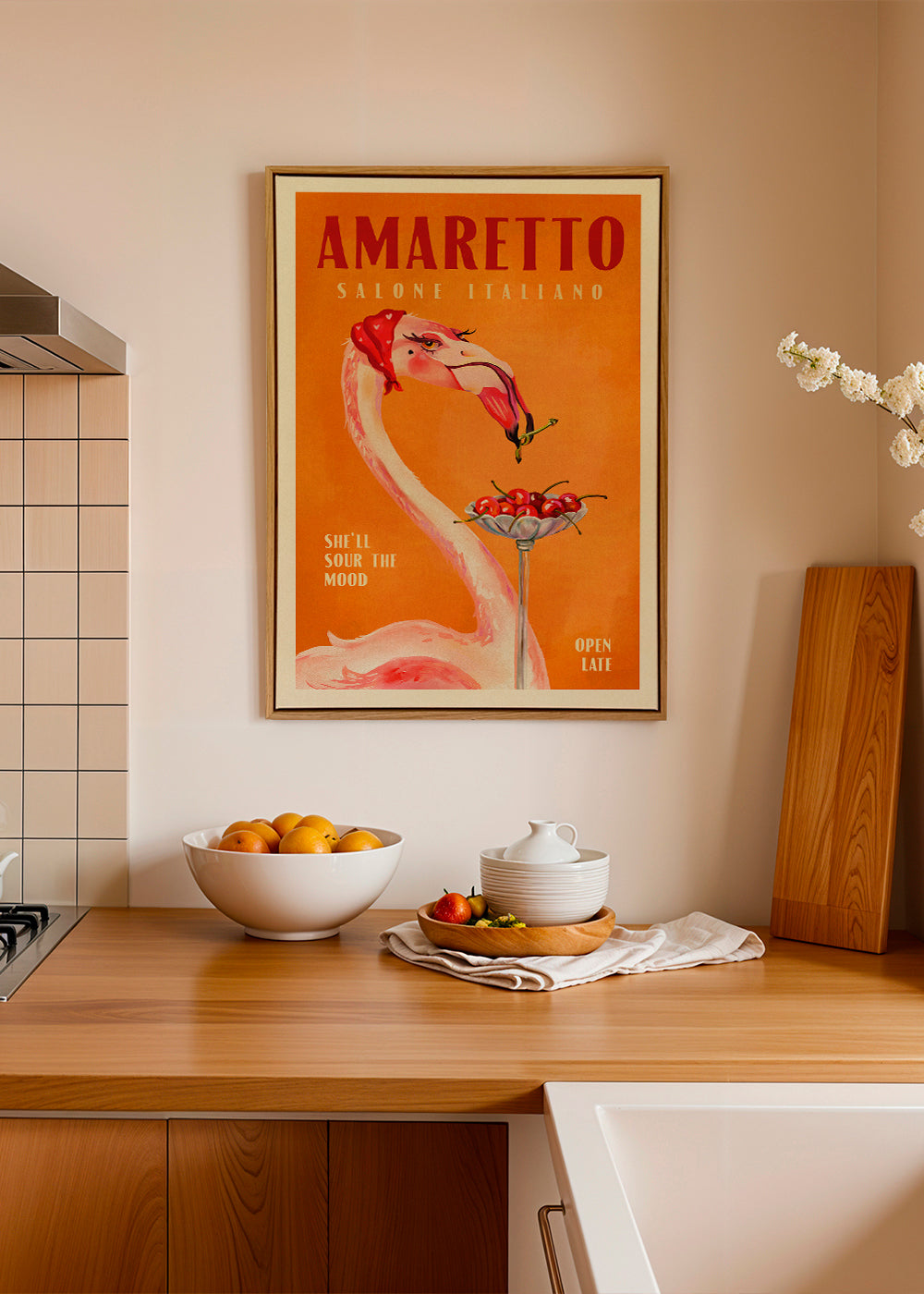 Kökskonst vintage med flamingo och cocktail
