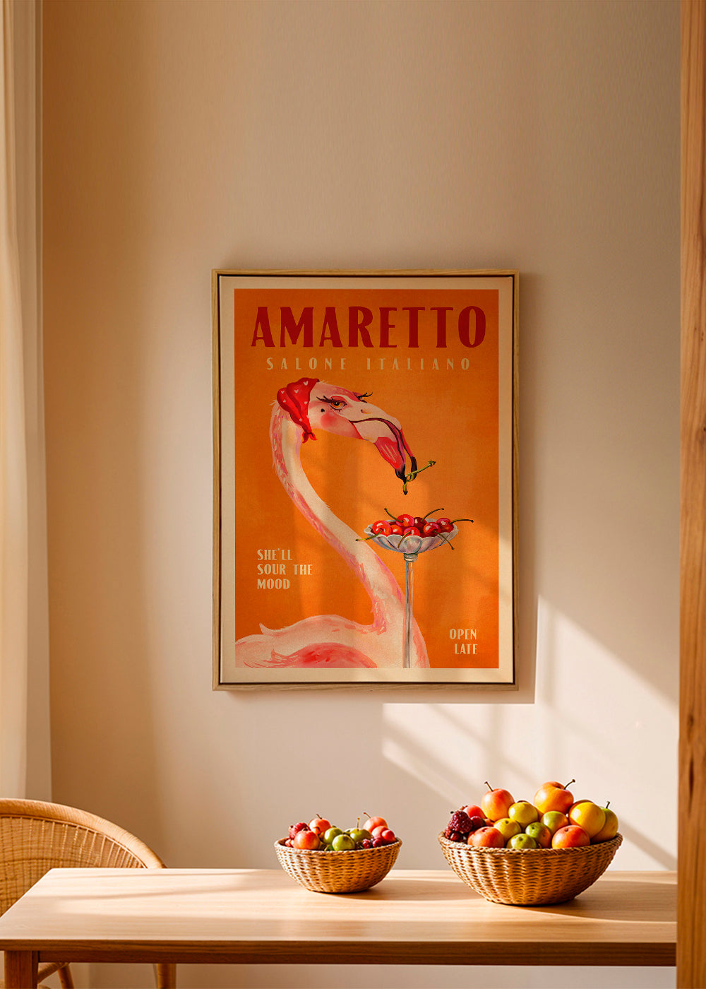 Kökskonst vintage med flamingo och cocktail