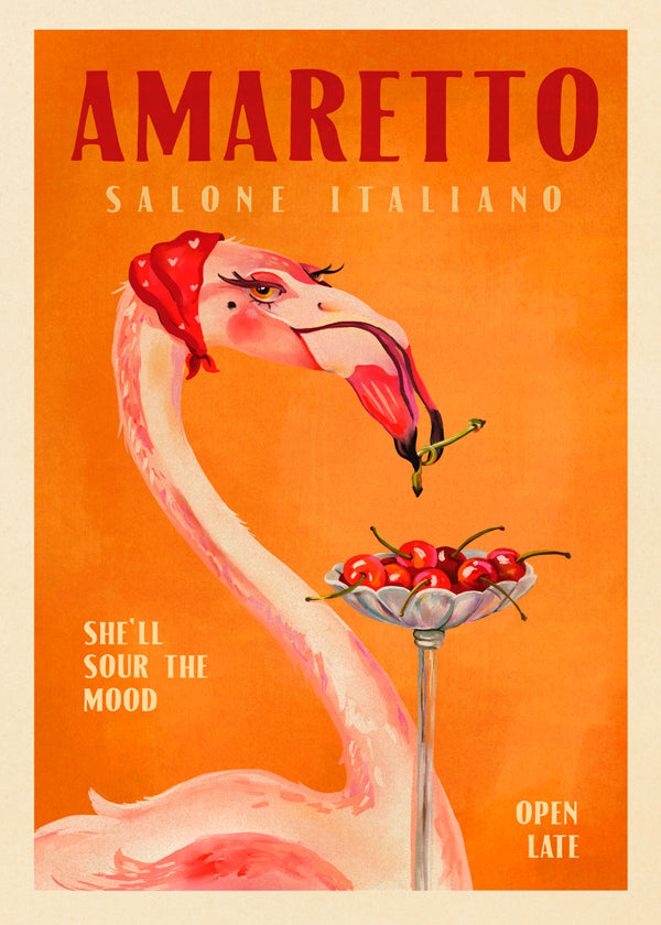 Kökskonst vintage med flamingo och cocktail