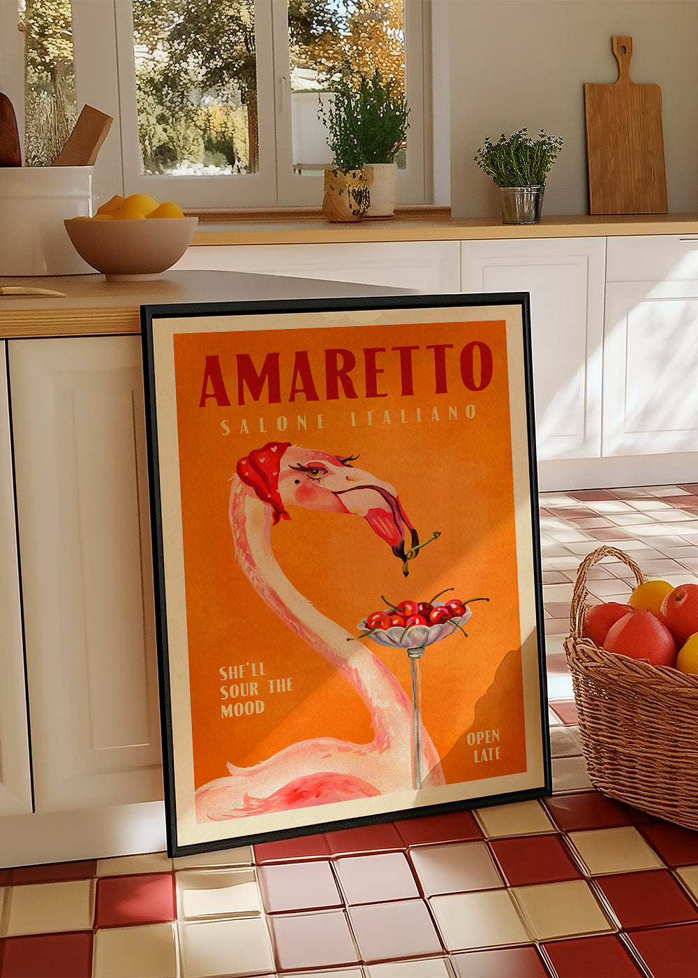 Kökskonst vintage med flamingo och cocktail