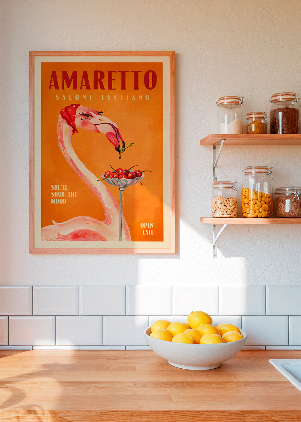 Kökskonst vintage med flamingo och cocktail