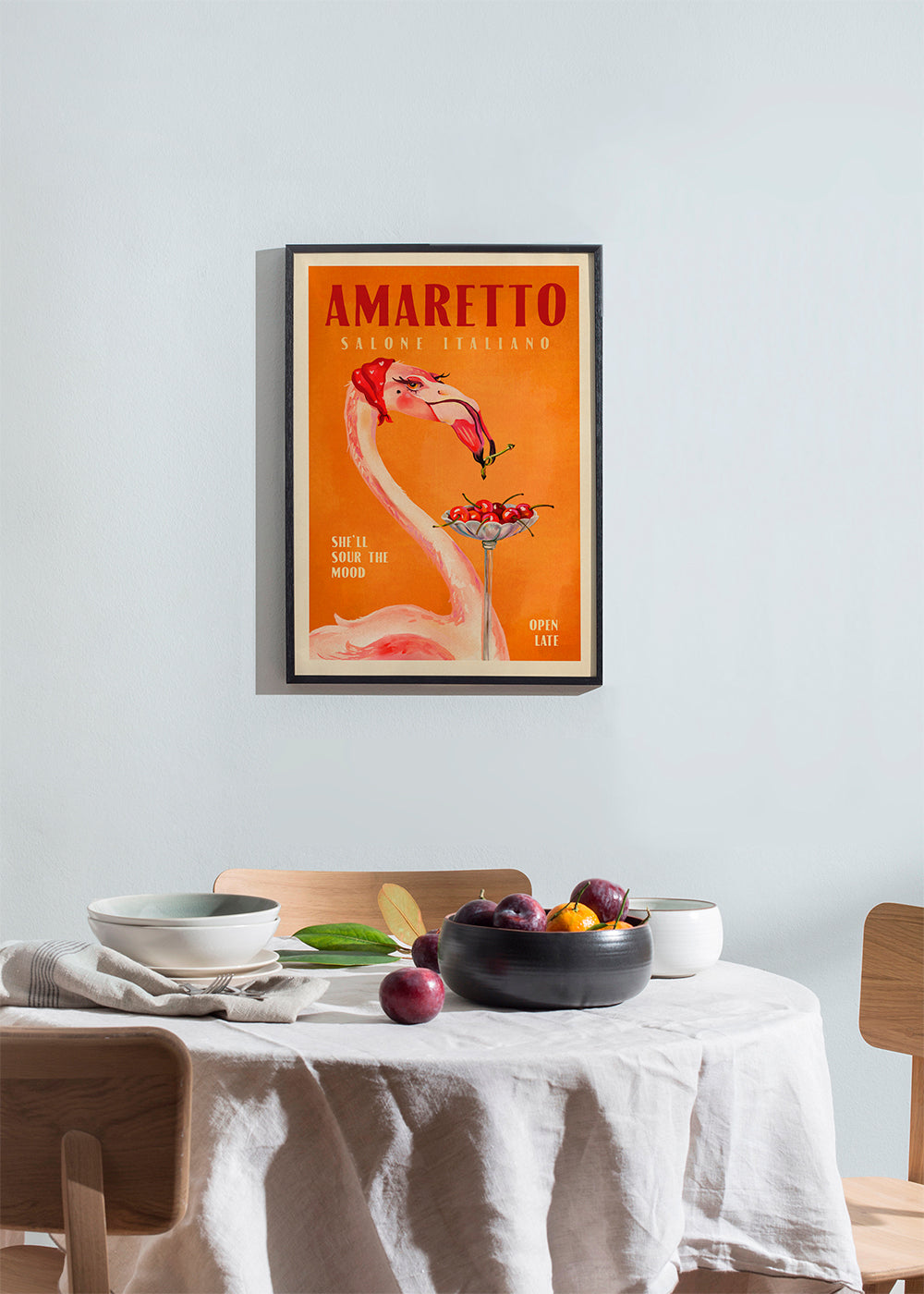 Kökskonst vintage med flamingo och cocktail