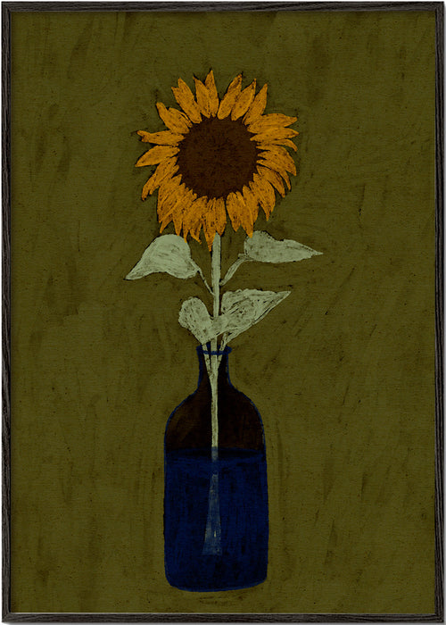 Botanisk poster: solros i blå vas
