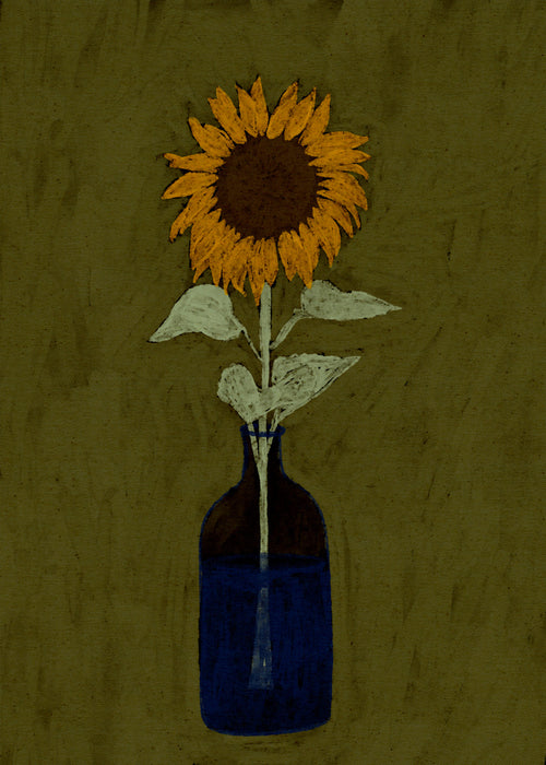 Botanisk poster: solros i blå vas
