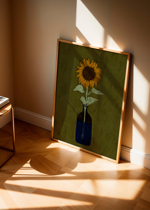 Botanisk poster: solros i blå vas