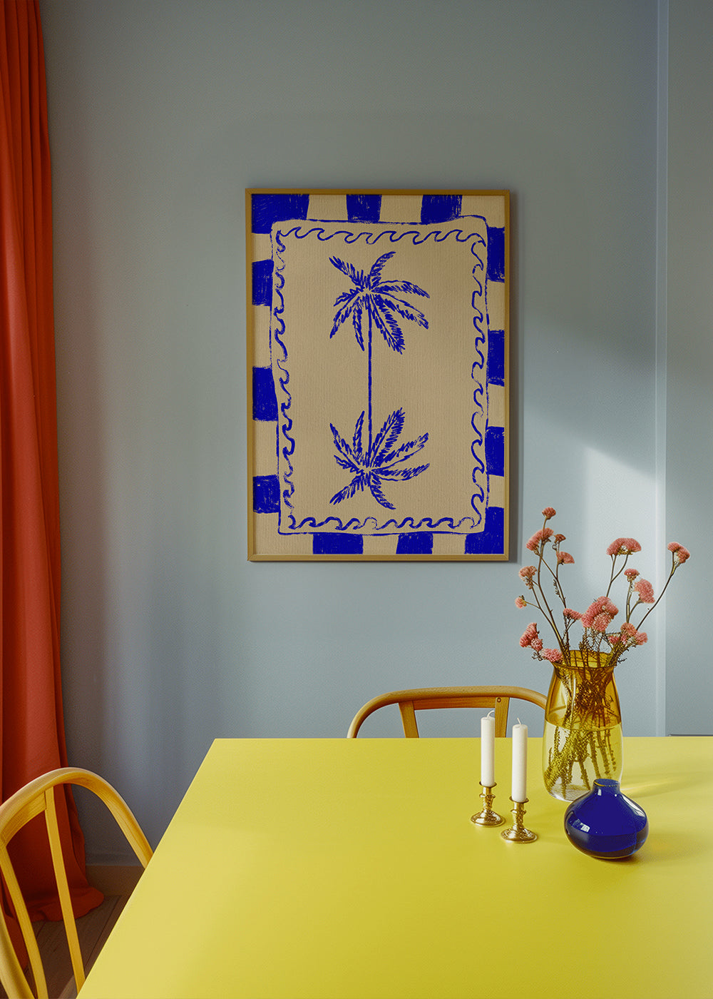 Botanisk illustration blå palm