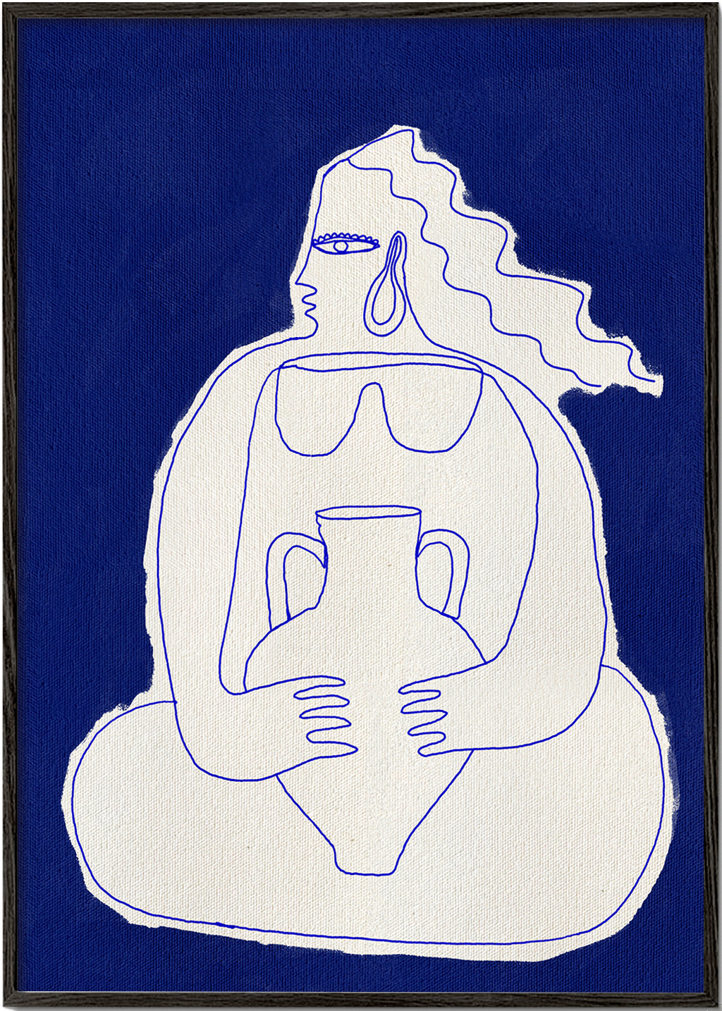 Illustration av figur med urna mot blå bakgrund