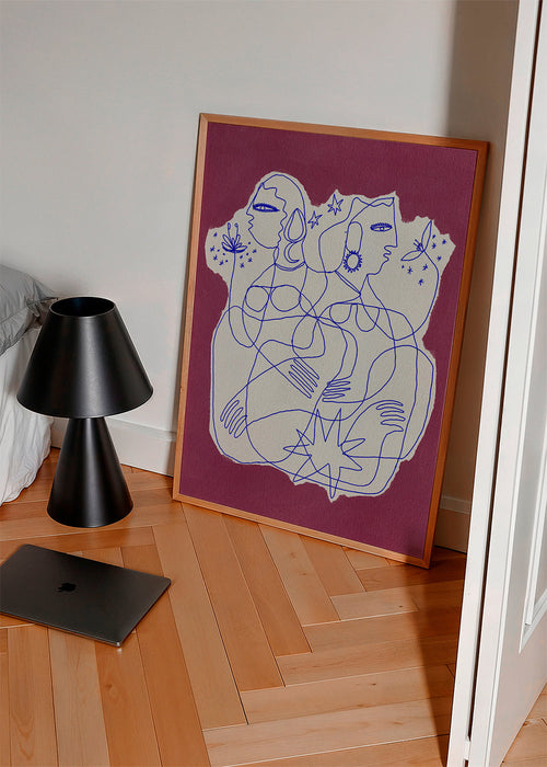 Linjeillustration av två figurer på trasigt papper