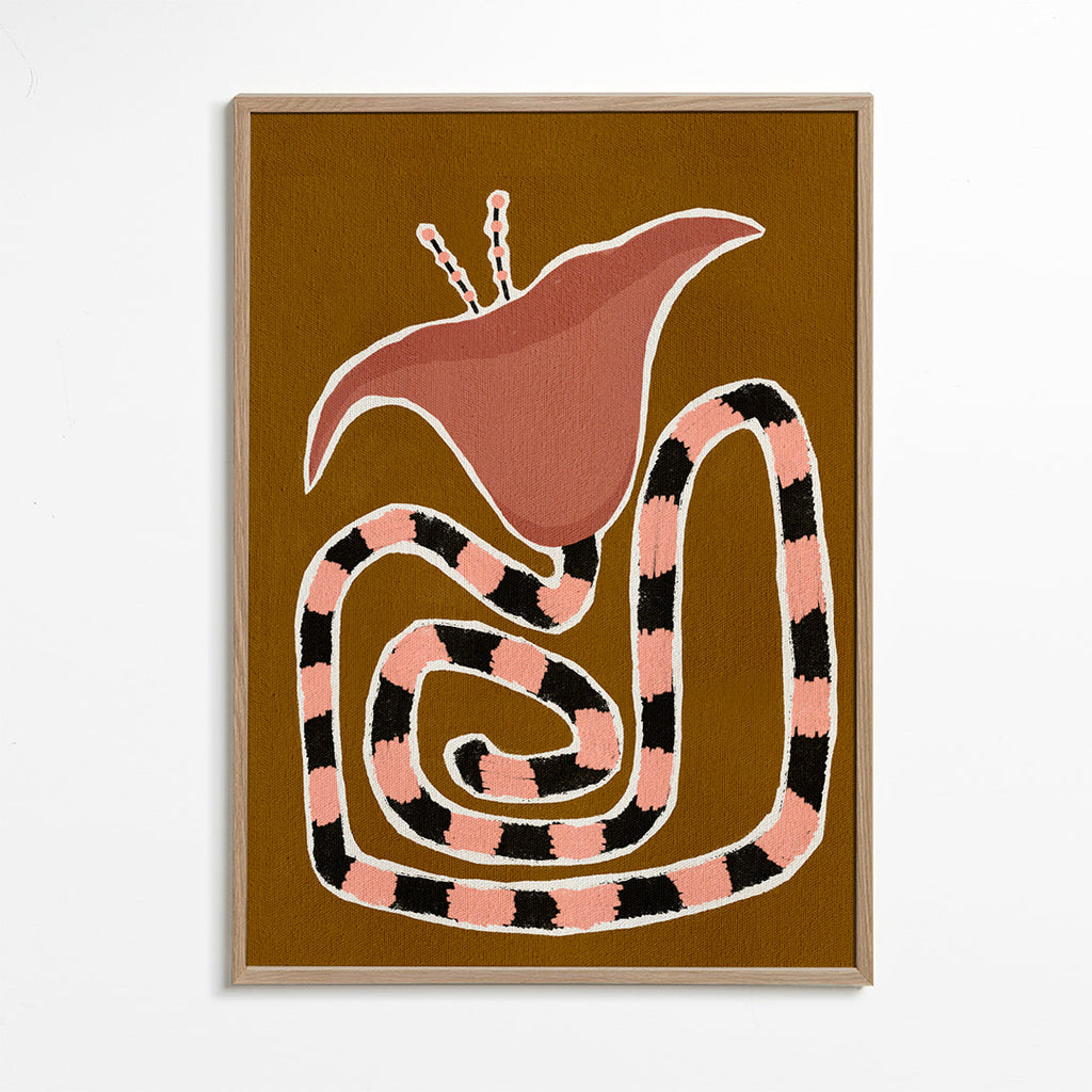 Botanisk poster med stiliserad rosa blomma