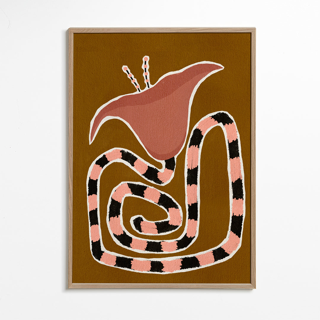 Botanisk poster med stiliserad rosa blomma