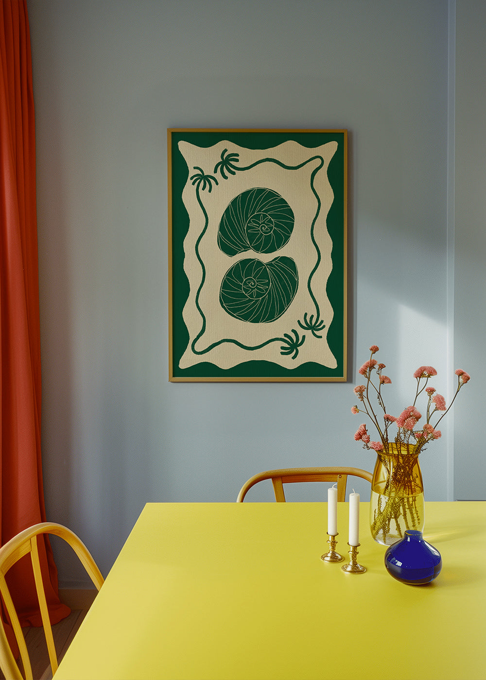 Botanisk poster med gröna snäckor