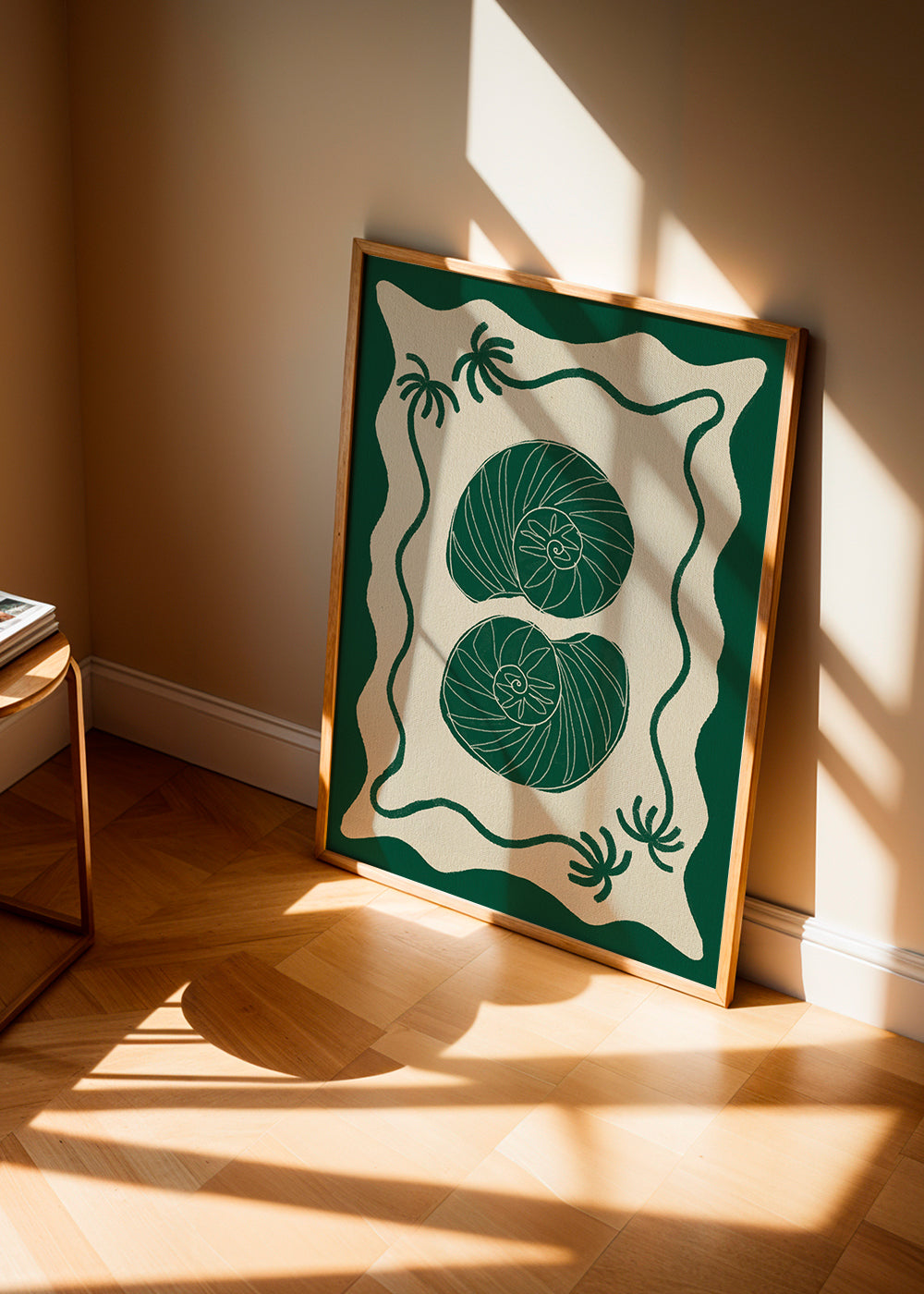 Botanisk poster med gröna snäckor