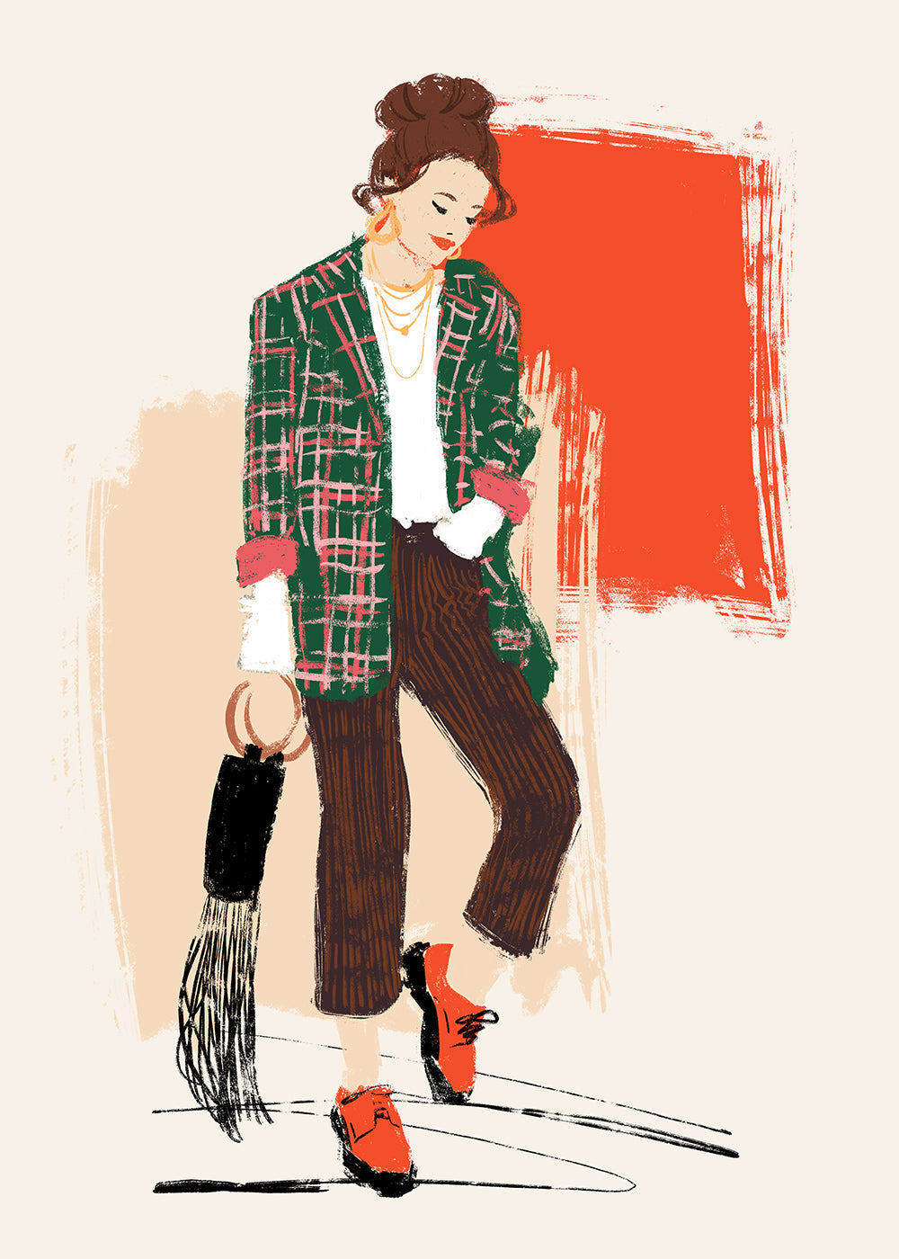 Modeillustration med rutig jacka