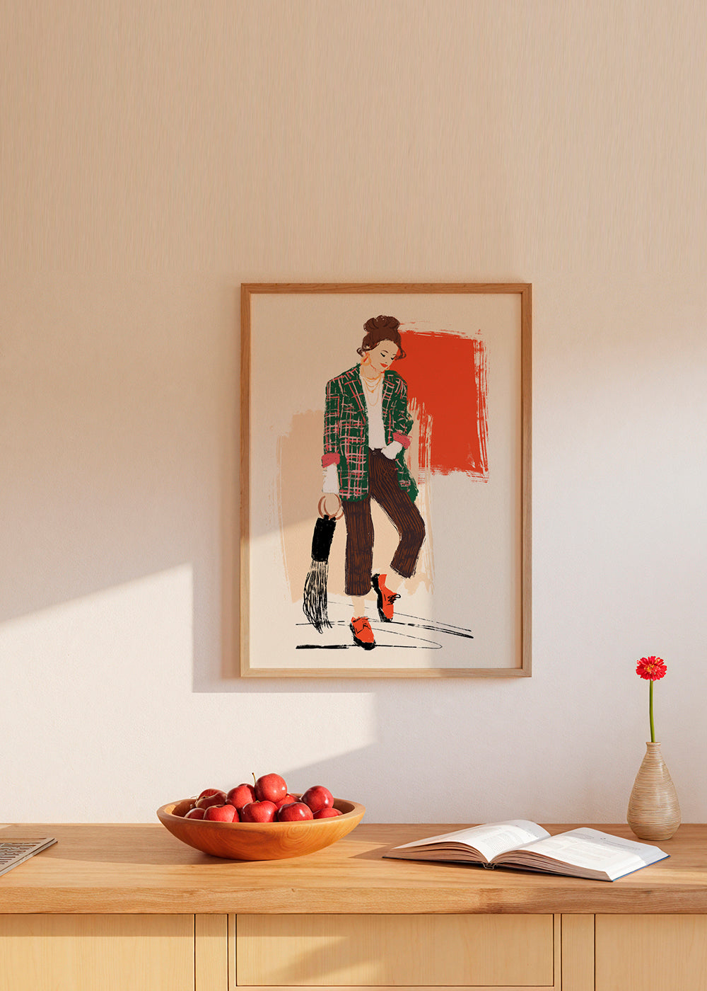 Modeillustration med rutig jacka