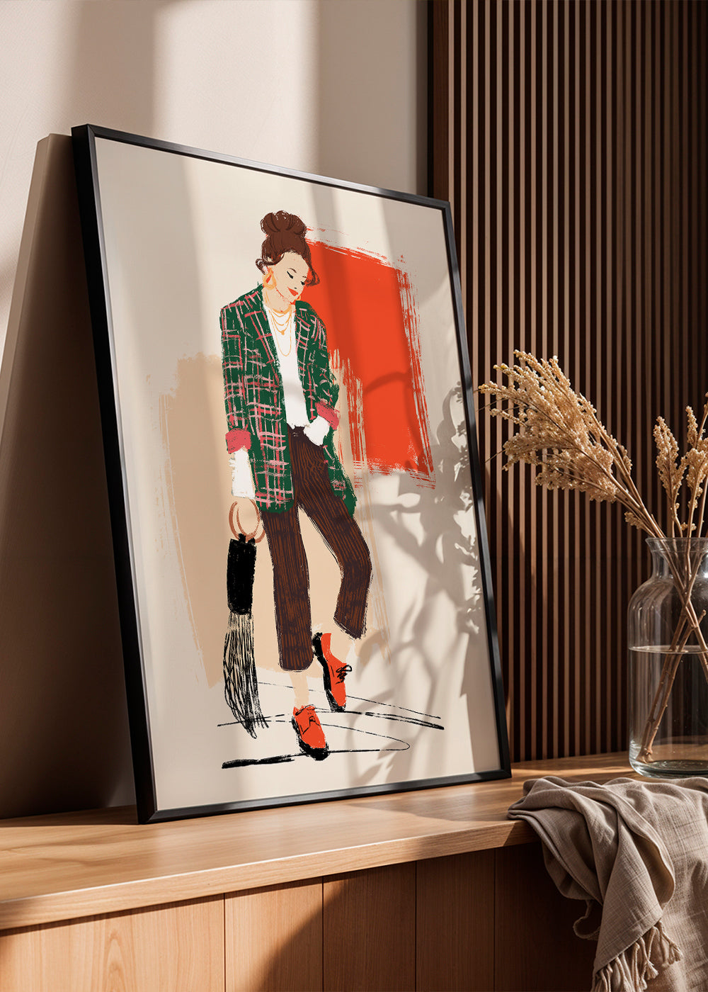 Modeillustration med rutig jacka