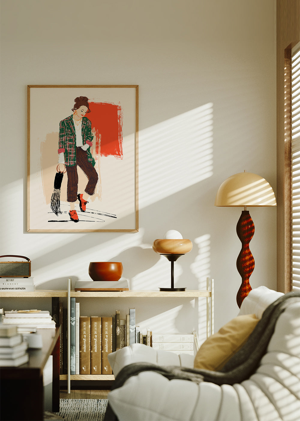 Modeillustration med rutig jacka