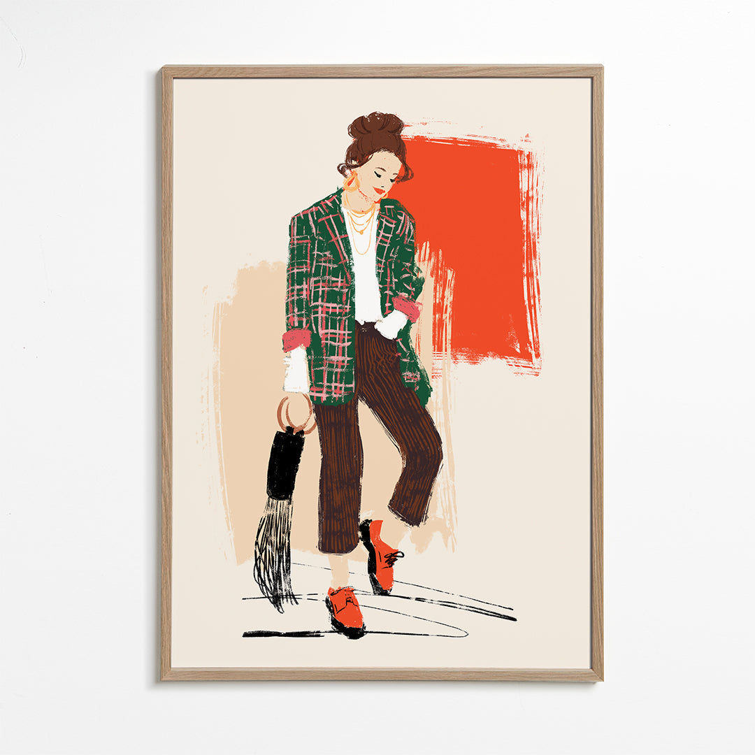 Modeillustration med rutig jacka