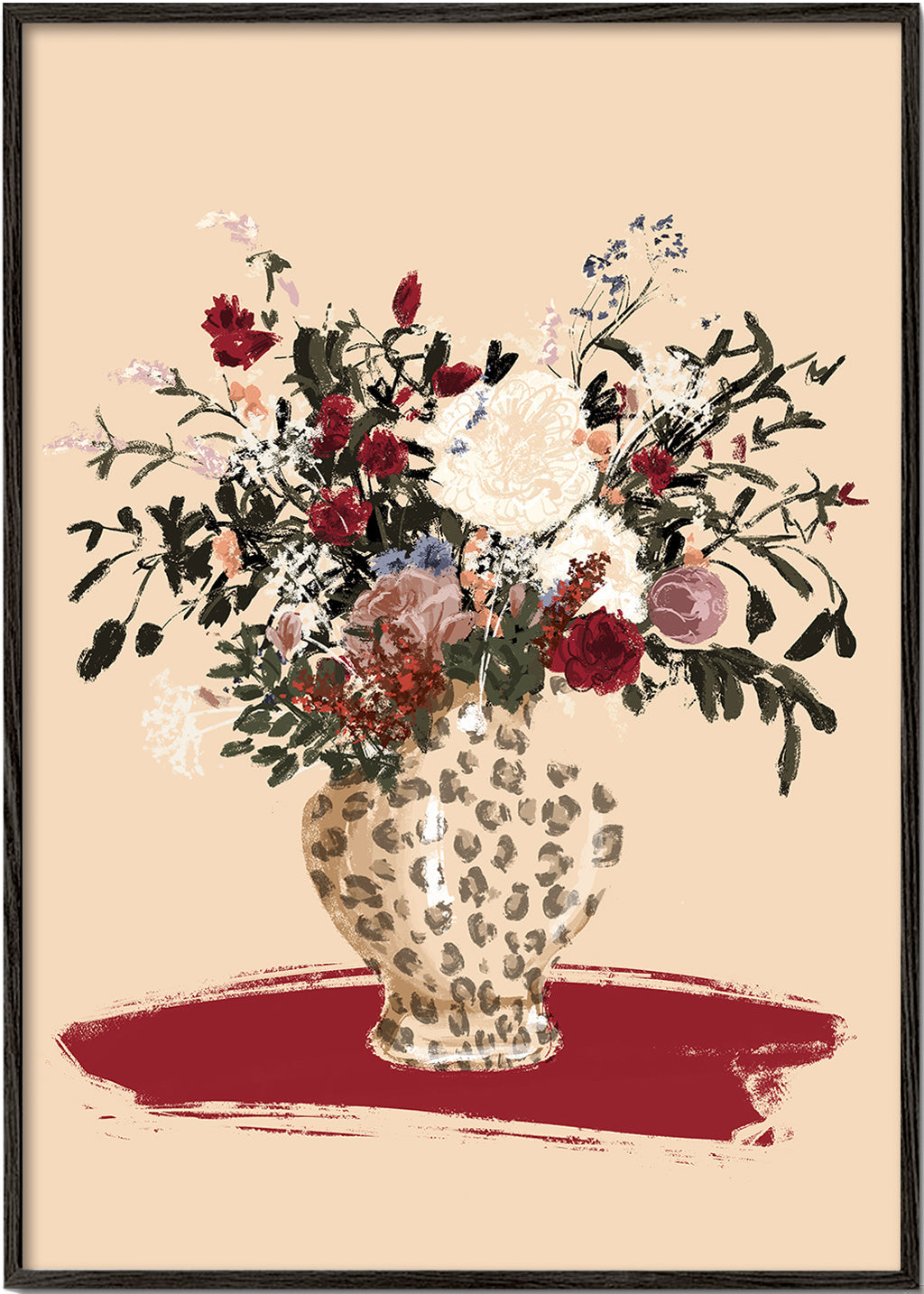 Botanisk poster: leopardvas med färgstarkt bukett