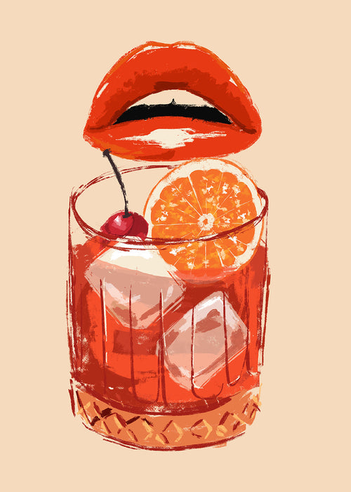 Kökskonst Old Fashioned cocktail med läppar