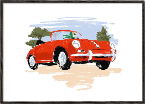 Illustration av klassisk röd bil