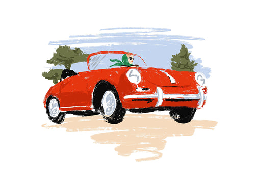 Illustration av klassisk röd bil