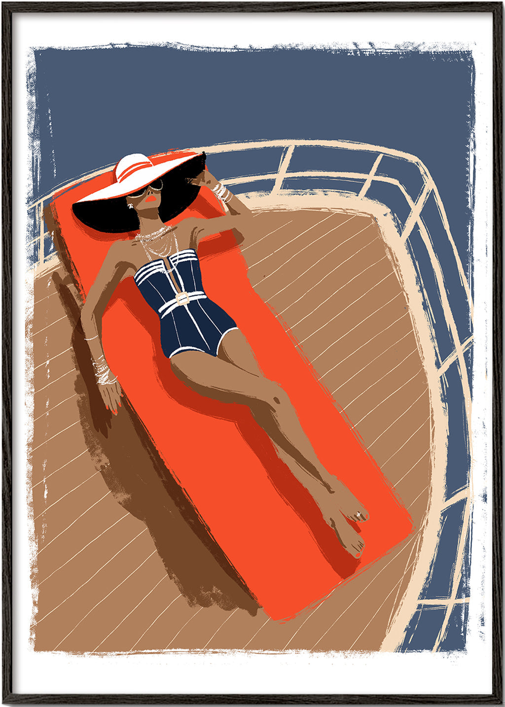Illustration kvinna på yacht