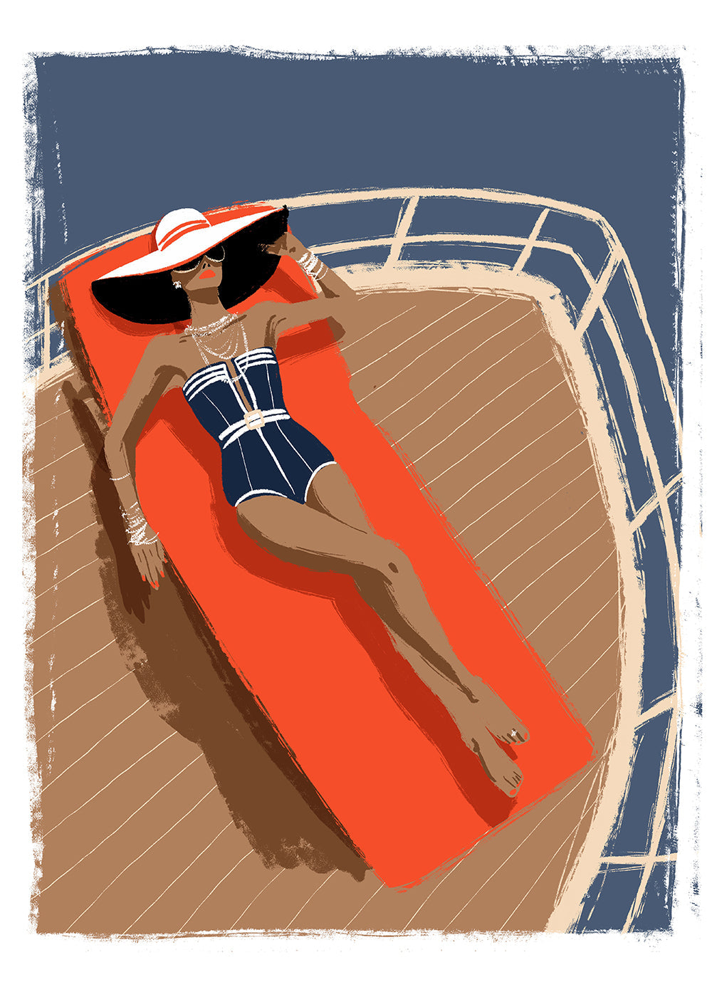 Illustration kvinna på yacht