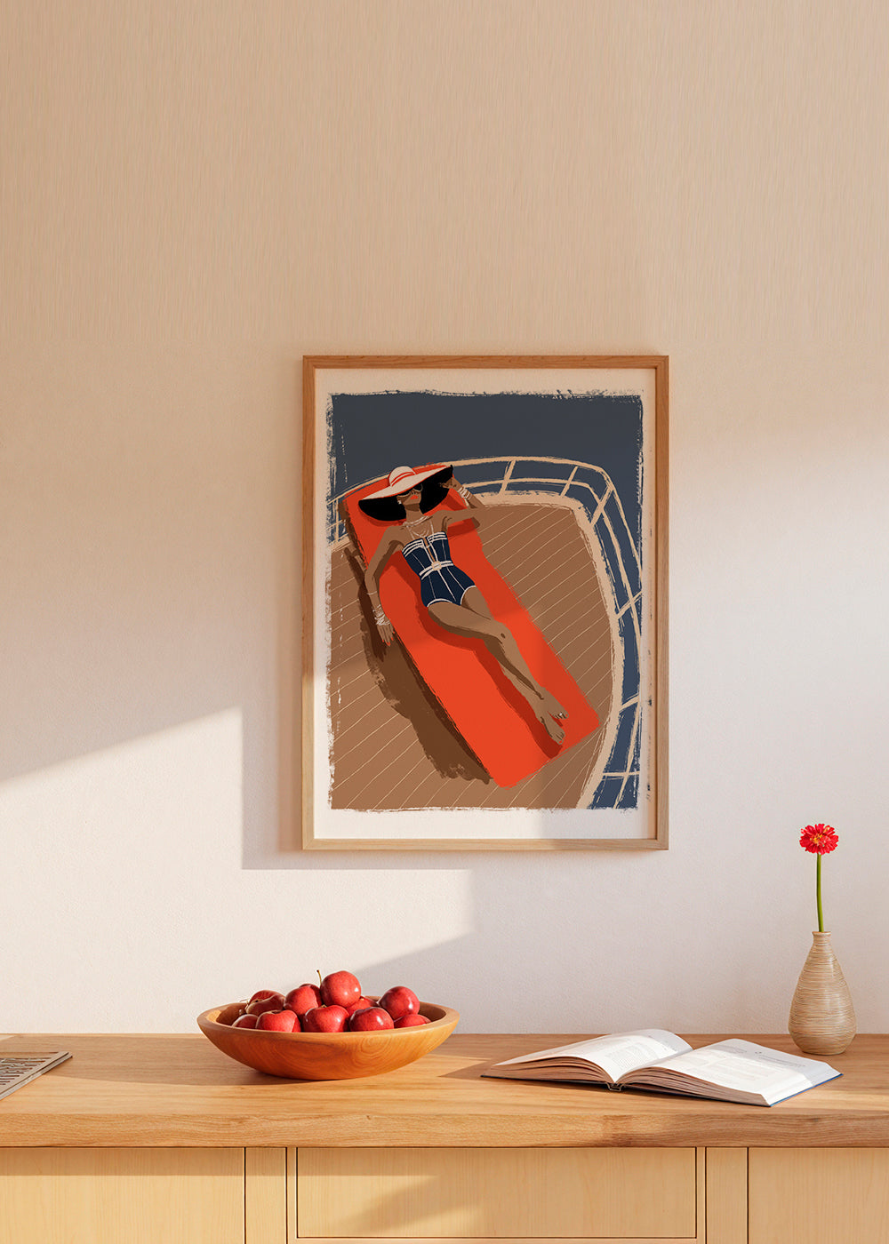 Illustration kvinna på yacht